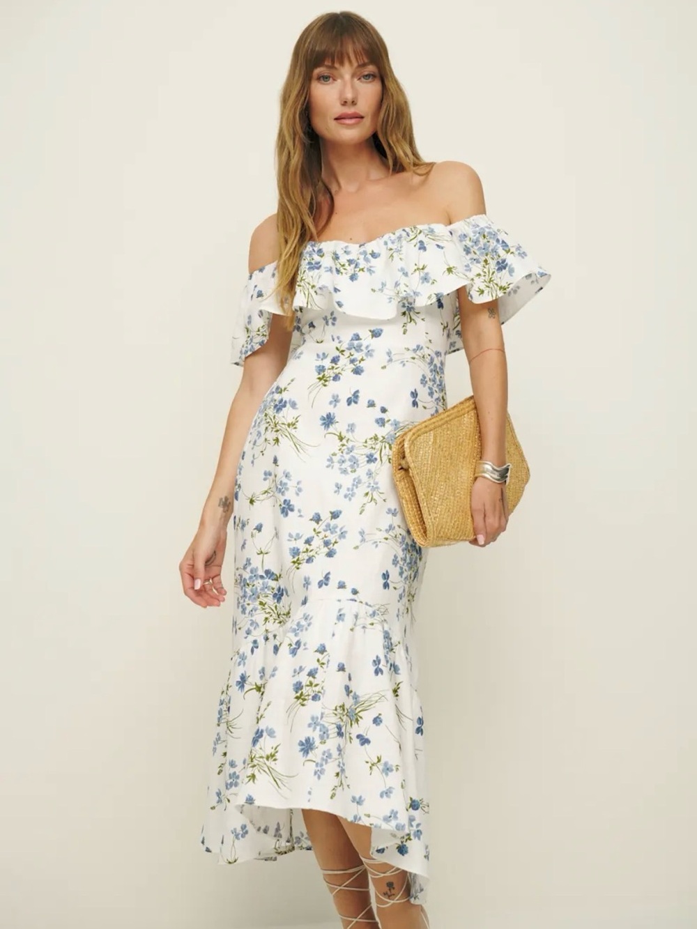 NWOT Never Worn Reformation Baela Linen Dress Ivory - Size 8